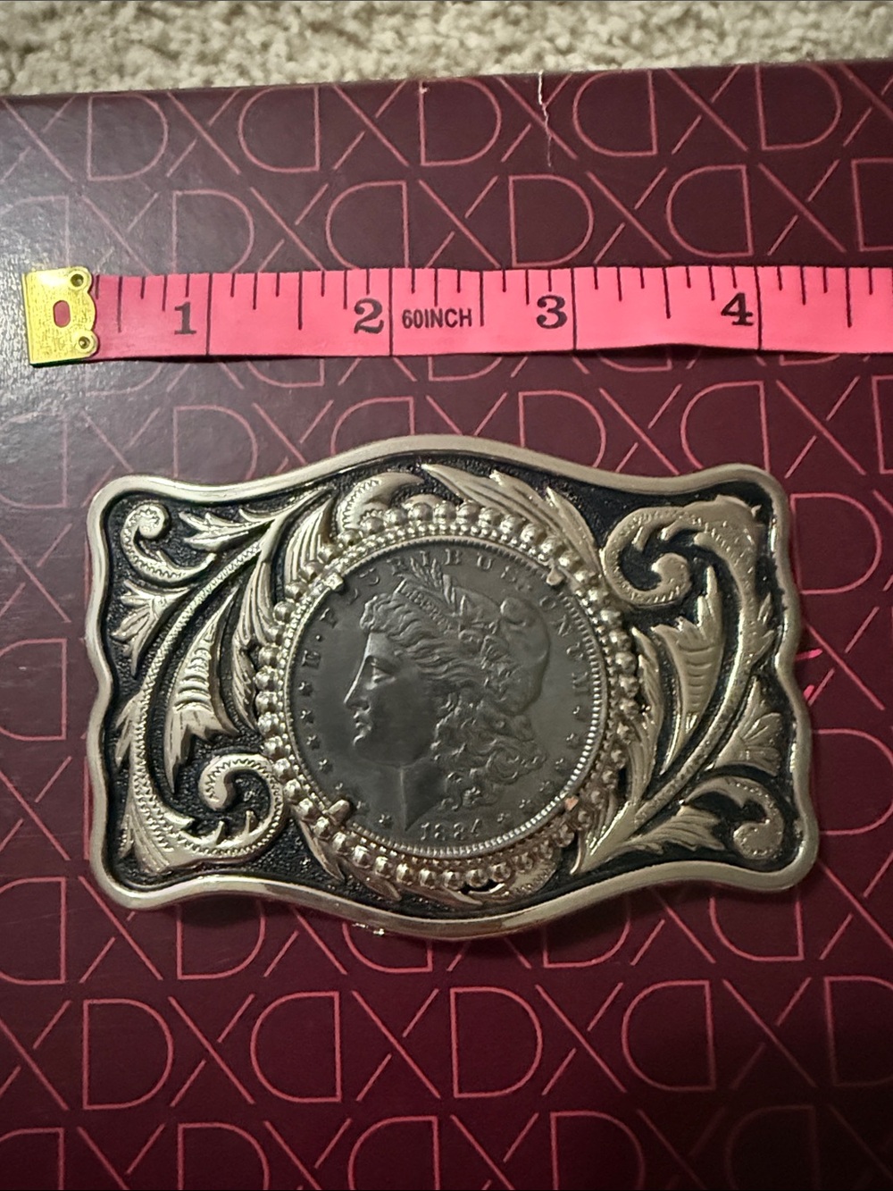 Vintage-Inspired Silver Coin Western Belt Buckle - Black & Silver